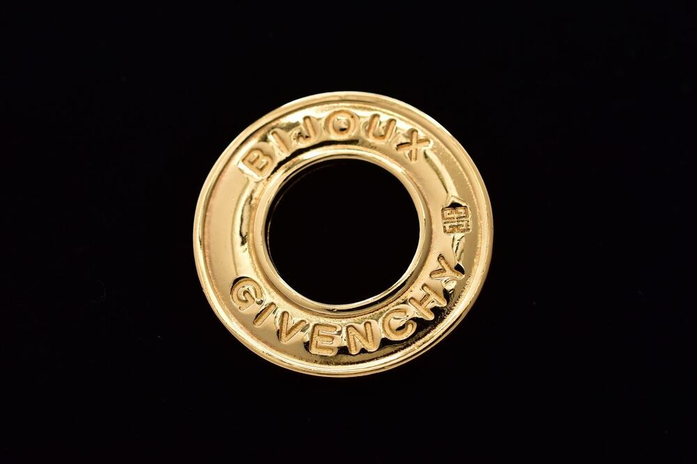 Givenchy Vintage Bijoux 4G Logo Pin Brooch Gold Round 2" Signed 1980s BinBI